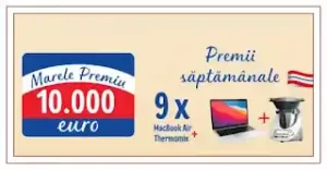 Premiul de 10000 euro al concursului Dr. Oetker 2024 (echivalent în lei) se va acorda printr-o tragere la sorți efectuată în perioada 13.05-17.05.2024 în cadrul căruia se vor extrage 1 potențial câștigător și 5 rezerve, din toți participanții cu minim o înscriere validă necâștigătoare efectuată pe toată durata de desfășurare a campaniei: 11.03-12.05.2024 Lista câștigătorilor se va realiza prin publicarea acestora online pe www.droetker.ro pe măsura validării acestora dar nu mai târziu de 30 zile lucrătoare de la data validării acestora. Cum participi la Concursul Dr. Oetker 2024 Împarte o Bucurie Dulce Achizitioneaza ingrediente pentru prajituri, deserturi, mixuri pentru prajituri și decoruri Dr. Oetker, înscrie numarul bonului fiscal împreuna cu datele personale pe site-ul www.droetker.ro, in sectiunea dedicata campaniei sau trimite-l prin SMS la numarul 1890 (tarif normal în rețelele Orange, Digi, Vodafone și Telekom) ce va conține exclusiv numărul bonului fiscal, fără alte caractere. Ce premii poți câștiga la promoția Dr. Oetker de Paște Cumpără ingrediente pentru prăjituri, deserturi, mixuri pentru prăjituri și decoruri, înscrie numărul bonului fiscal și poți câștiga 10000 euro sau unul dintre premiile săptămânale:  • 9 x Thermomix în valoare de 8557 lei  +  • 9 x MacBook Air în valoare de 8493 lei Premiul final de 10000 euro se va preda câștigătorului validat sub formă de transfer bancar în contul IBAN comunicat de acesta, în termen de 30 zile lucrătoare de la data afișării câștigătorilor concursului Oetker.