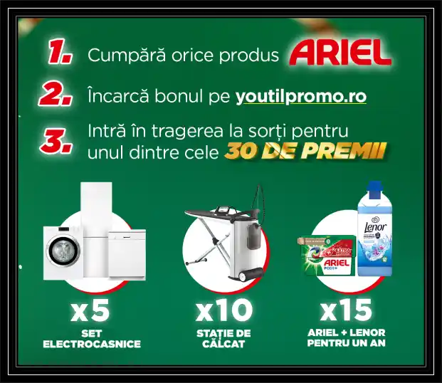 câștigă un set de electrocasnice Miele Bosh Samsung concurs aniversar Ariel 2024